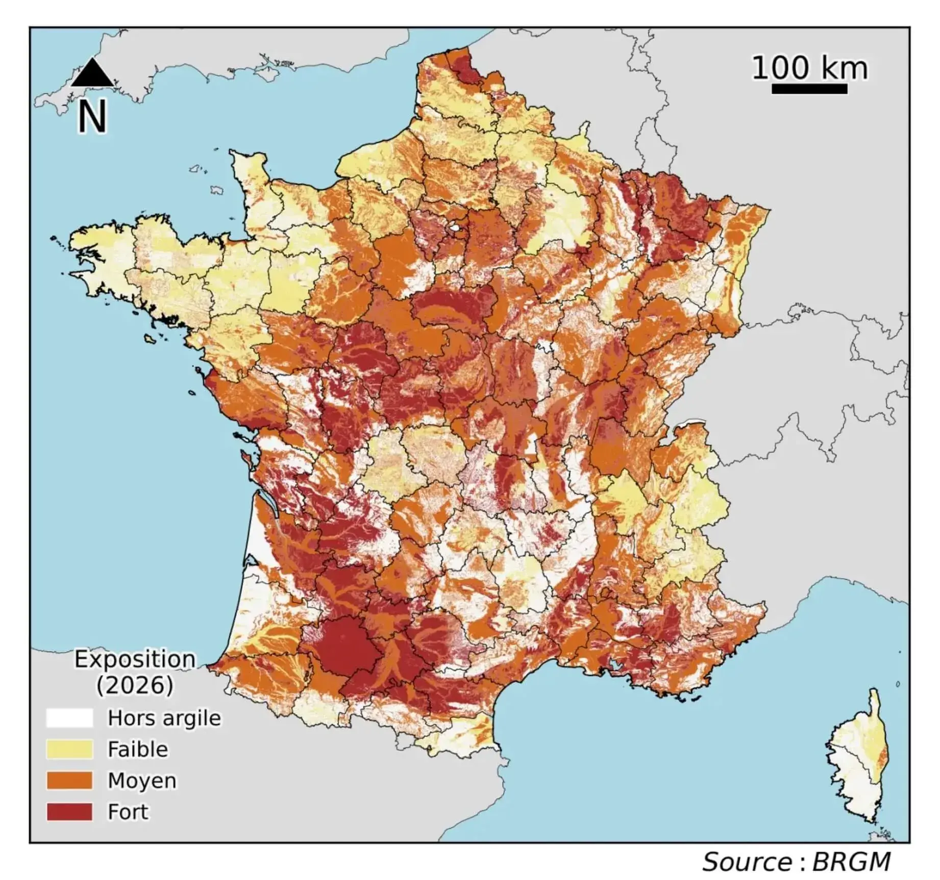 Carte de l’exposition au retrait-gonflement des argiles 2026 - Source BRGM